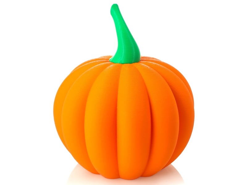 A pumpkin 3D printed with the PLA Starter filament in orange